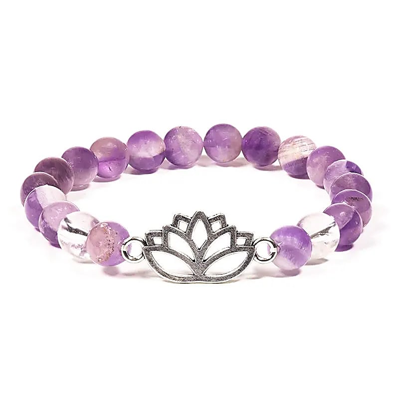 BUDDHY armband chevron amethist – bergkristal met lotus BUDDHY armband chevron amethist – bergkristal met lotus