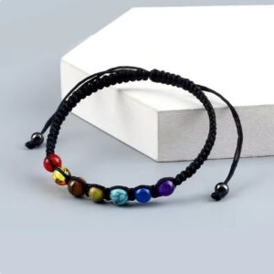 BUDDHY armband – 7 chakra – verstelbaar – kralen 6 mm – zwart koord