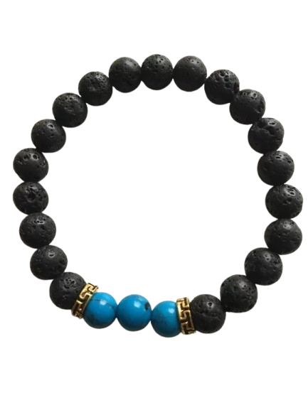 BUDDHY armband – lavasteen met goudkleur en turquoise BUDDHY armband – lavasteen met goudkleur en turquoise