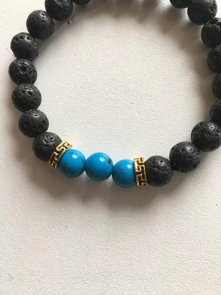 BUDDHY armband – lavasteen met goudkleur en turquoise BUDDHY armband – lavasteen met goudkleur en turquoise - Afbeelding 2