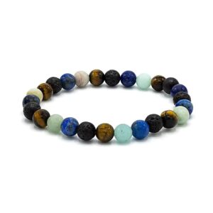 BUDDHY armband voor brede pols met lapis lazuli, lavasteen, tijgeroog en amazoniet BUDDHY armband voor brede pols met lapis lazuli, lavasteen, tijgeroog en amazoniet