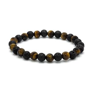 BUDDHY armband voor brede pols met tijgeroog en lavasteen BUDDHY armband voor brede pols met tijgeroog en lavasteen