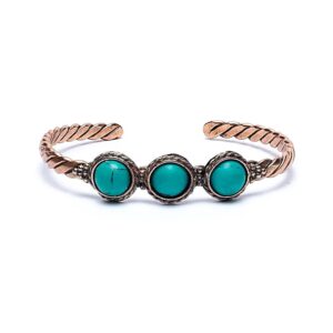 BUDDHY gedraaide armband – koper met turquoise kleurige stenen BUDDHY gedraaide armband – koper met turquoise kleurige stenen